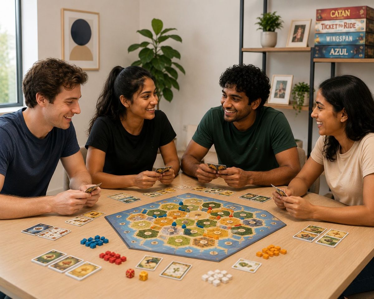 Friends laughing over a board game