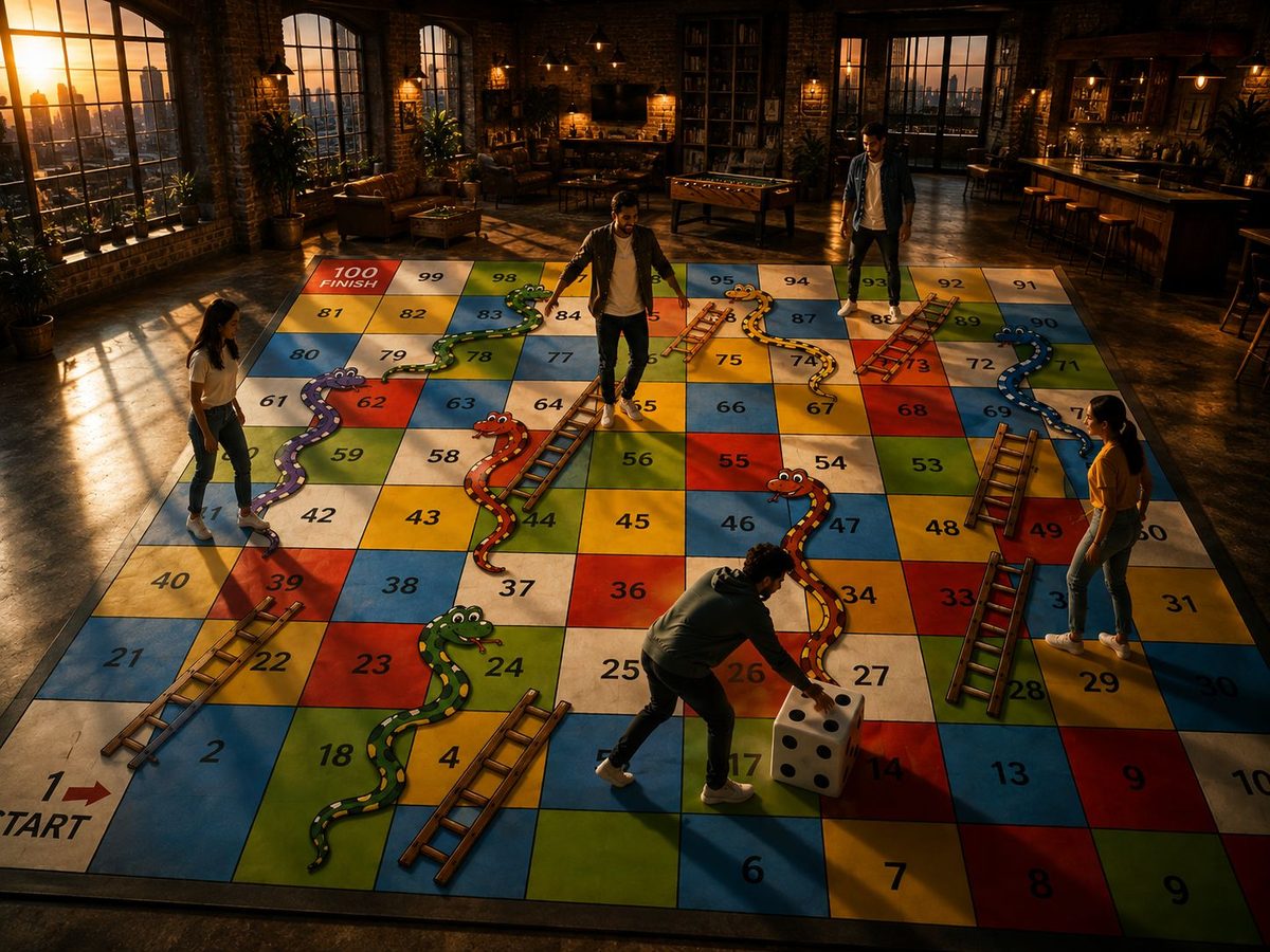 Giant snakes and ladders board game of life